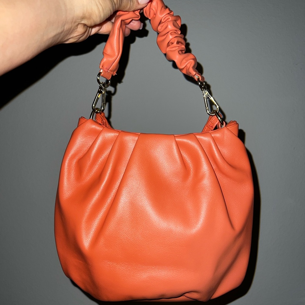 Orange Ruched Top-Handle Bag - Picture 2 of 4